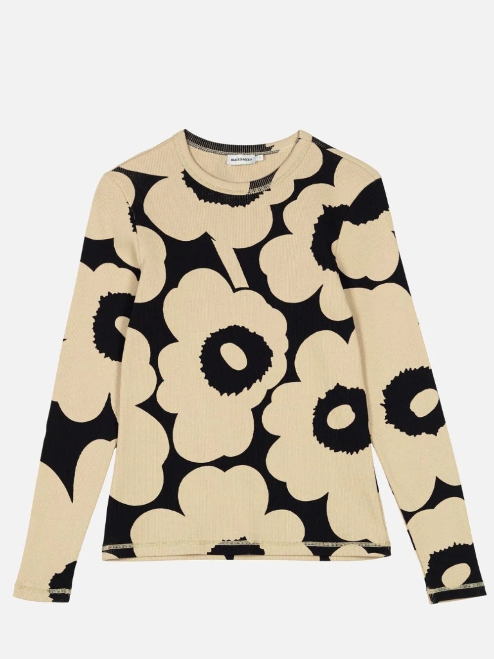 Marimekko Beige and Black Floral Long Sleeve Tee